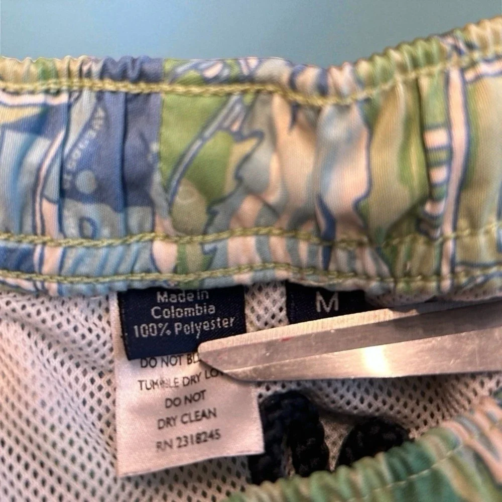 Vineyard Vines Swim Trunks Men's‎ Medium Green Boat Marlin Print Polyester